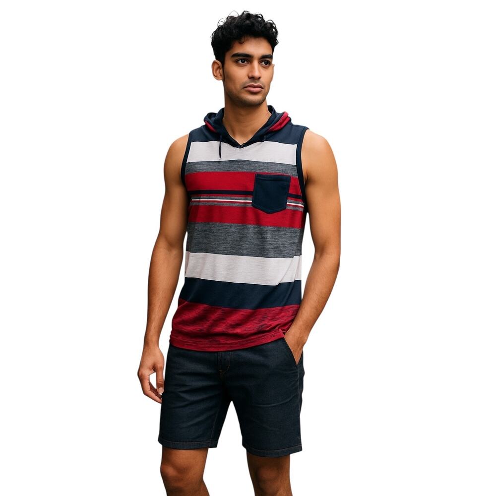 Vertical Men Multicolor Striped Sleeveless Summer T-Shirt Hoodie Size S